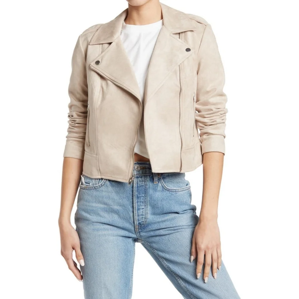 Faux Suede Moto Bone Color Womens Jacket BB Dakota by Steve Madden NEW! - Picture 3 of 5